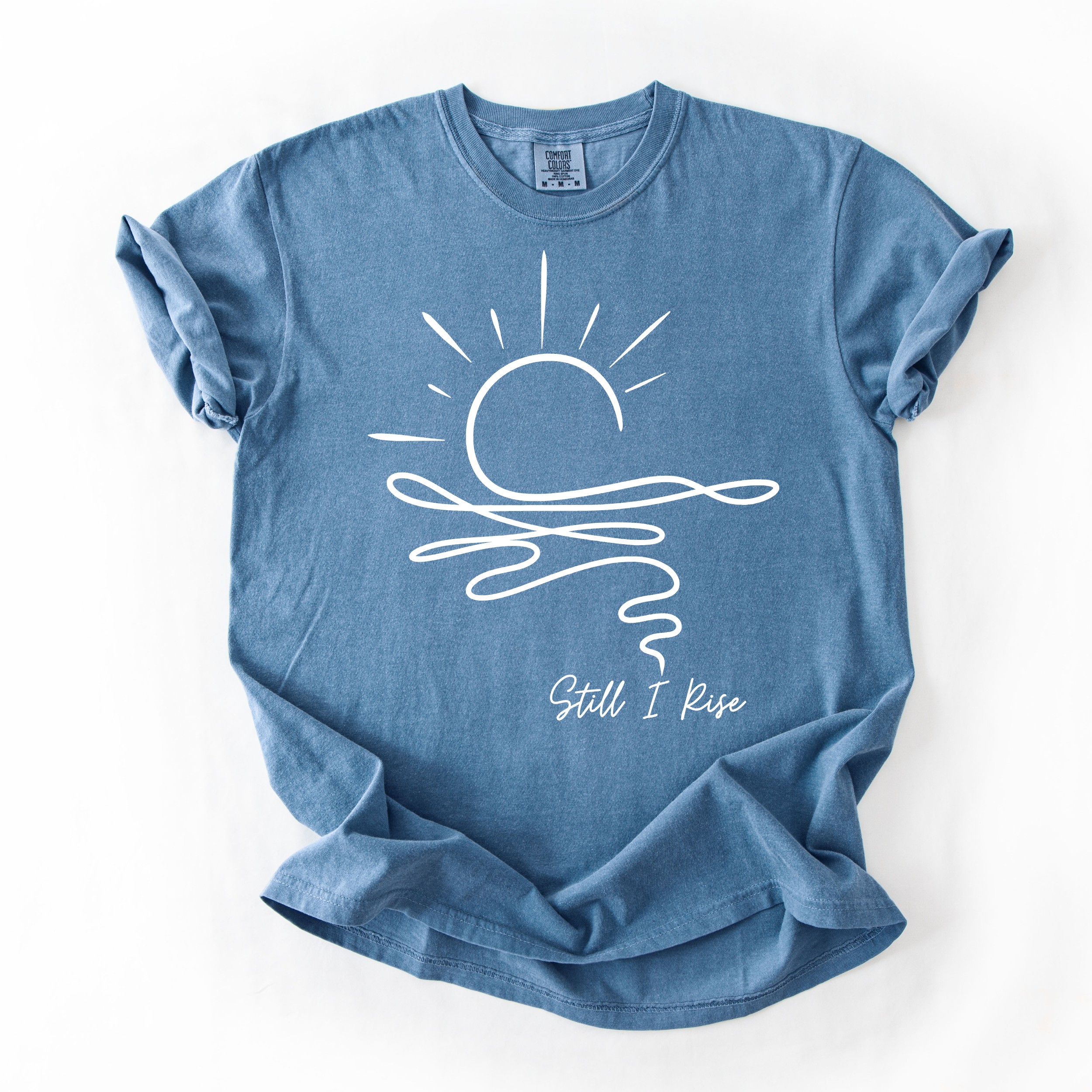 Still I Rise Sunrise T-Shirt - Comfort Colors garment-dyed unisex tee, minimal sunrise line-art graphic