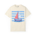 Sailboat Watercolor T-Shirt — Nautical Striped Summer Tee
